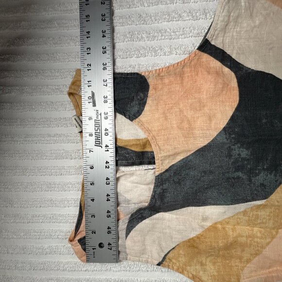 Rachel Zoe Womens Linen Summer Shift Dress Large Peach Grey Abstract Pockets - Picture 5 of 9